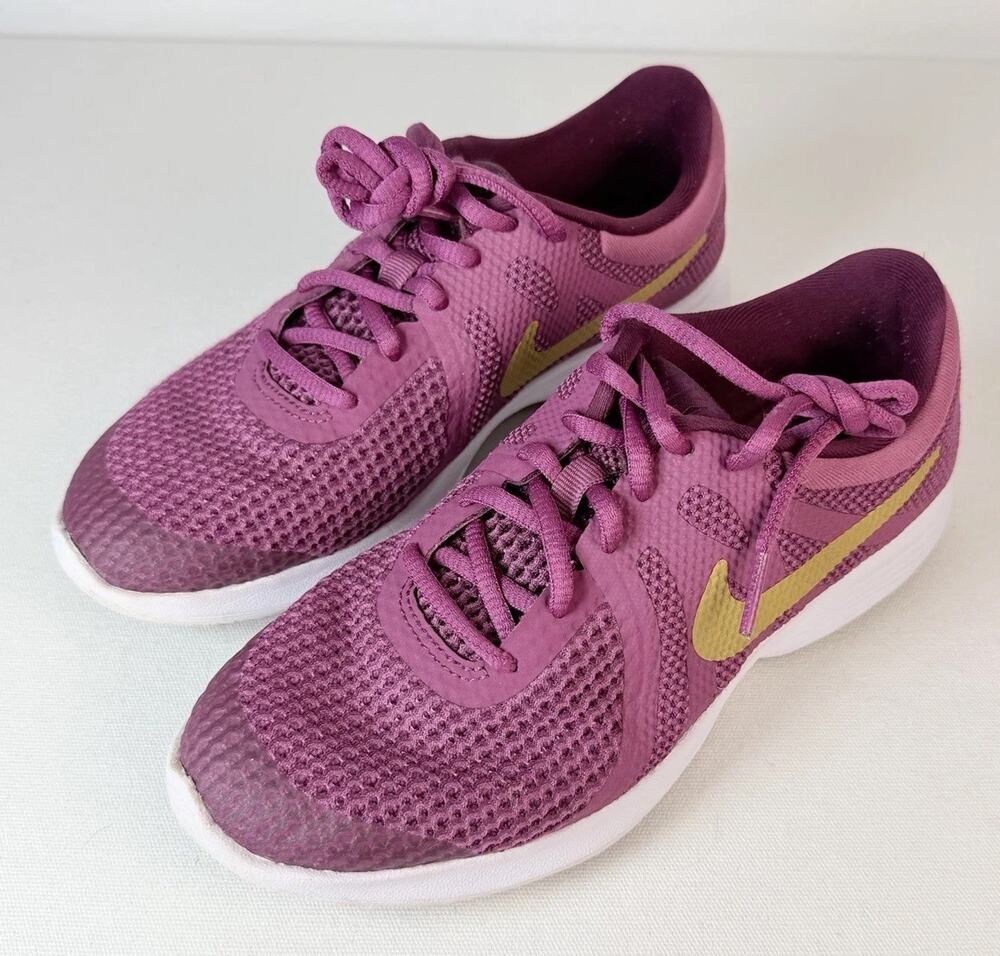 Nike Revolution 7 Purple & Gold Running Shoes Size 3.5Y/ Women’s Size 5